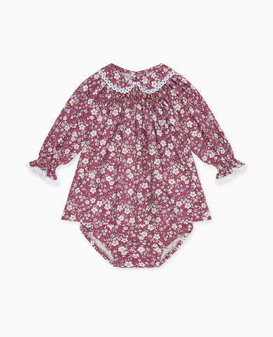 Burgundy Floral Palma Baby Girl Hand-Smocked Set