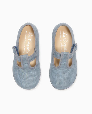 Dusty Blue Pedro Canvas Baby T-Bar Espadrille