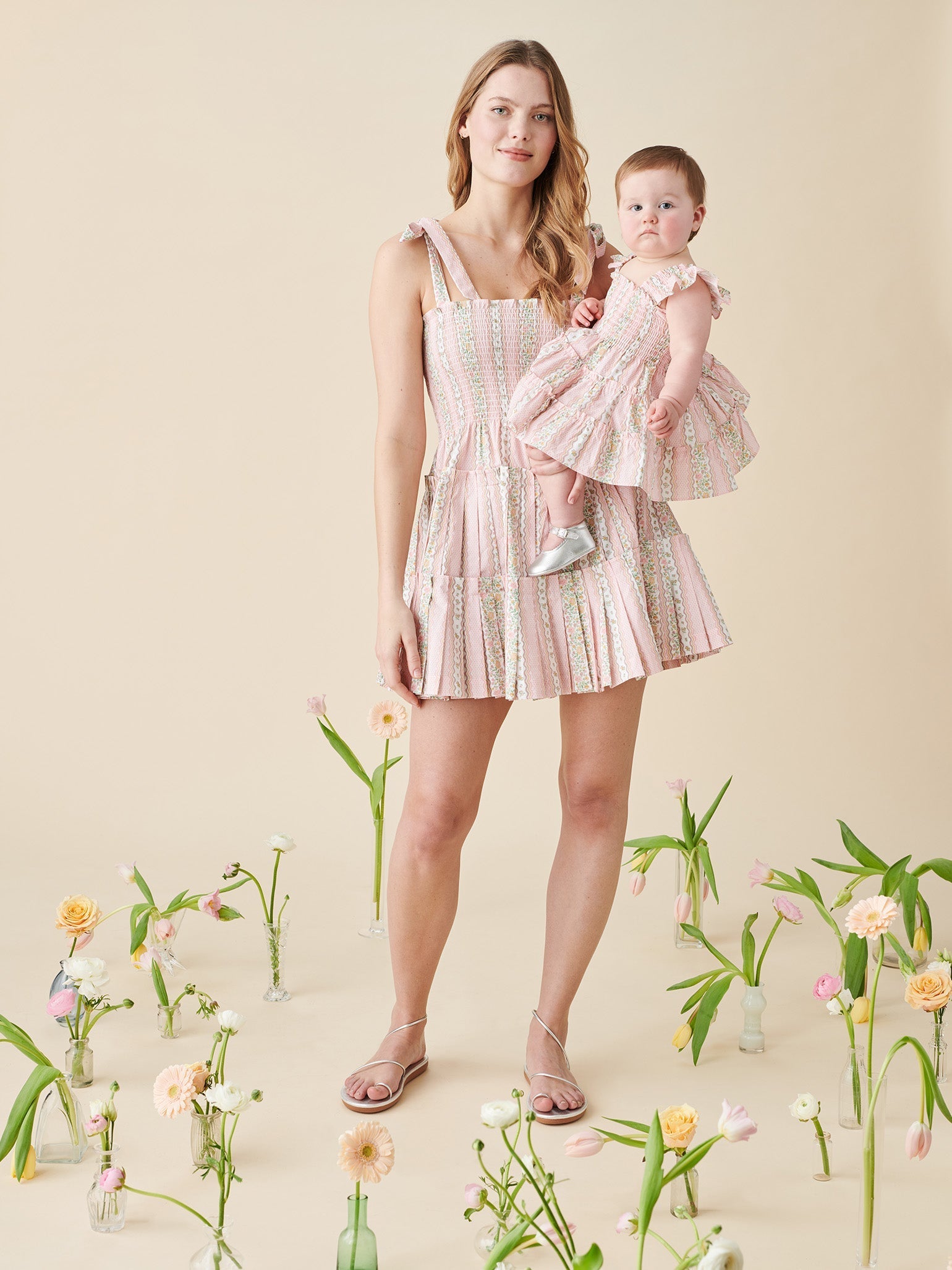 Hill House Home X La Coqueta Pink Floral Stripe Tiny Ellie Nap Dress