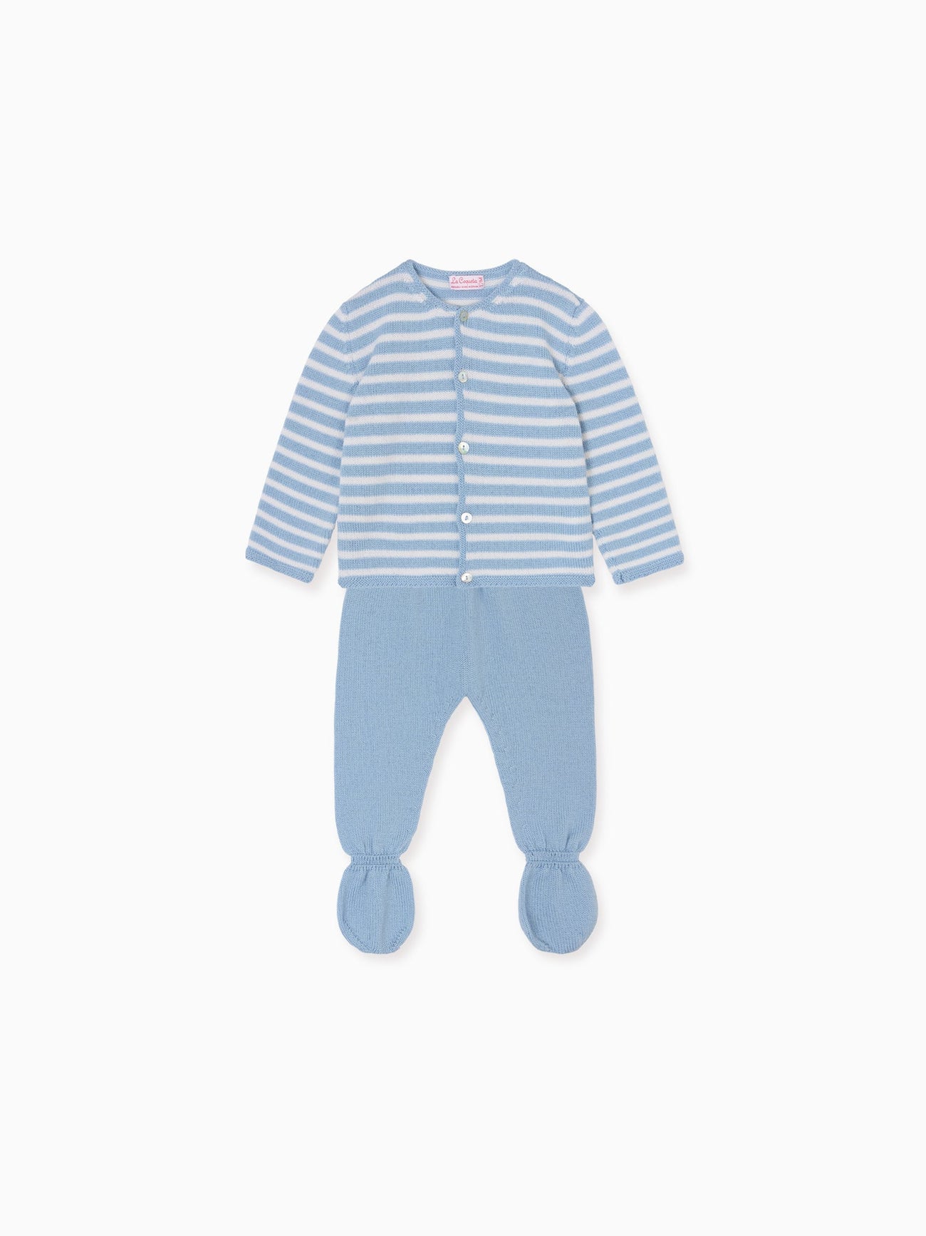 Dusty Blue Stripe Pinto Merino Baby Knitted Set