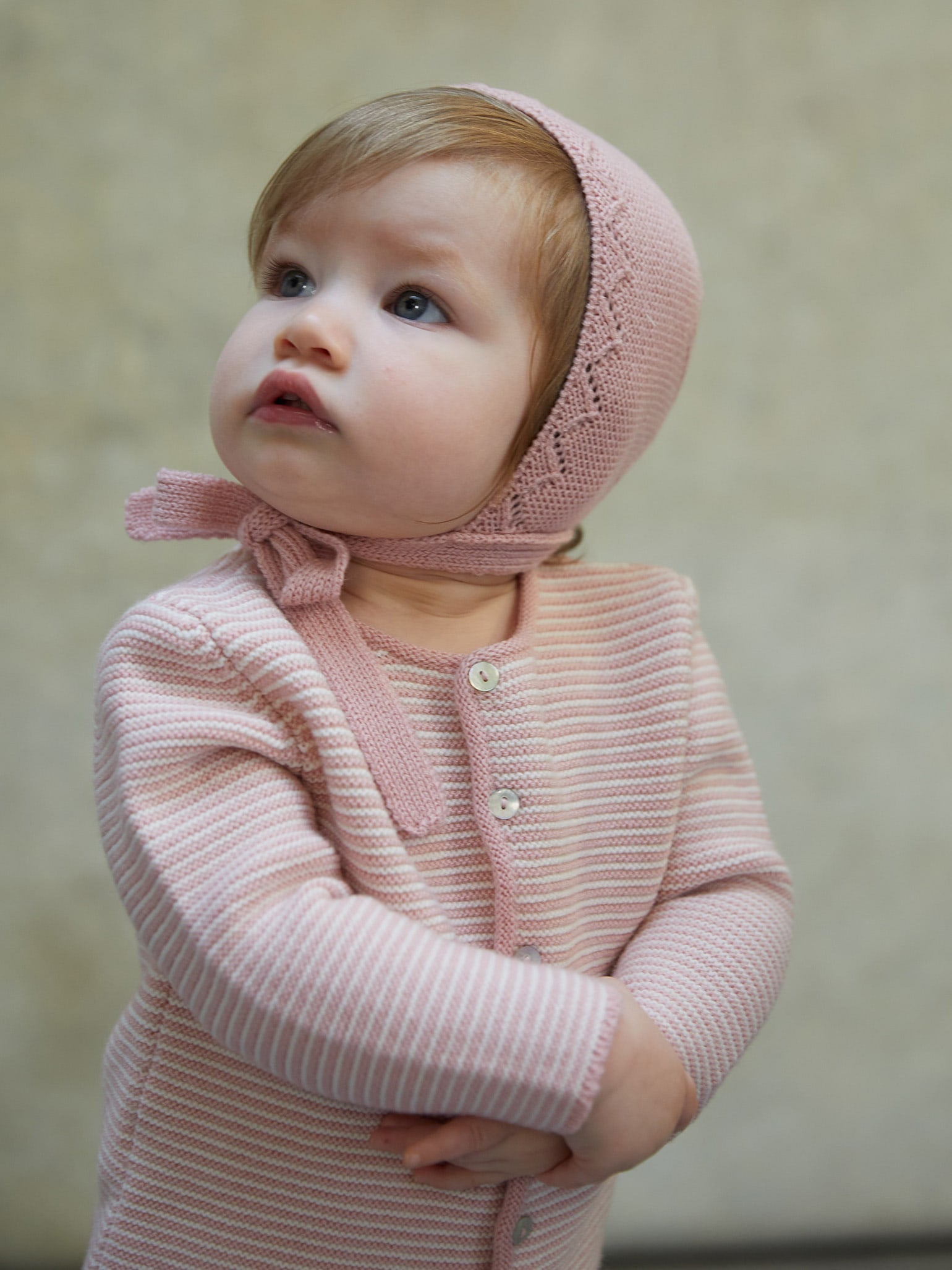 Pink Stripe Pinto Merino Baby Girl Set
