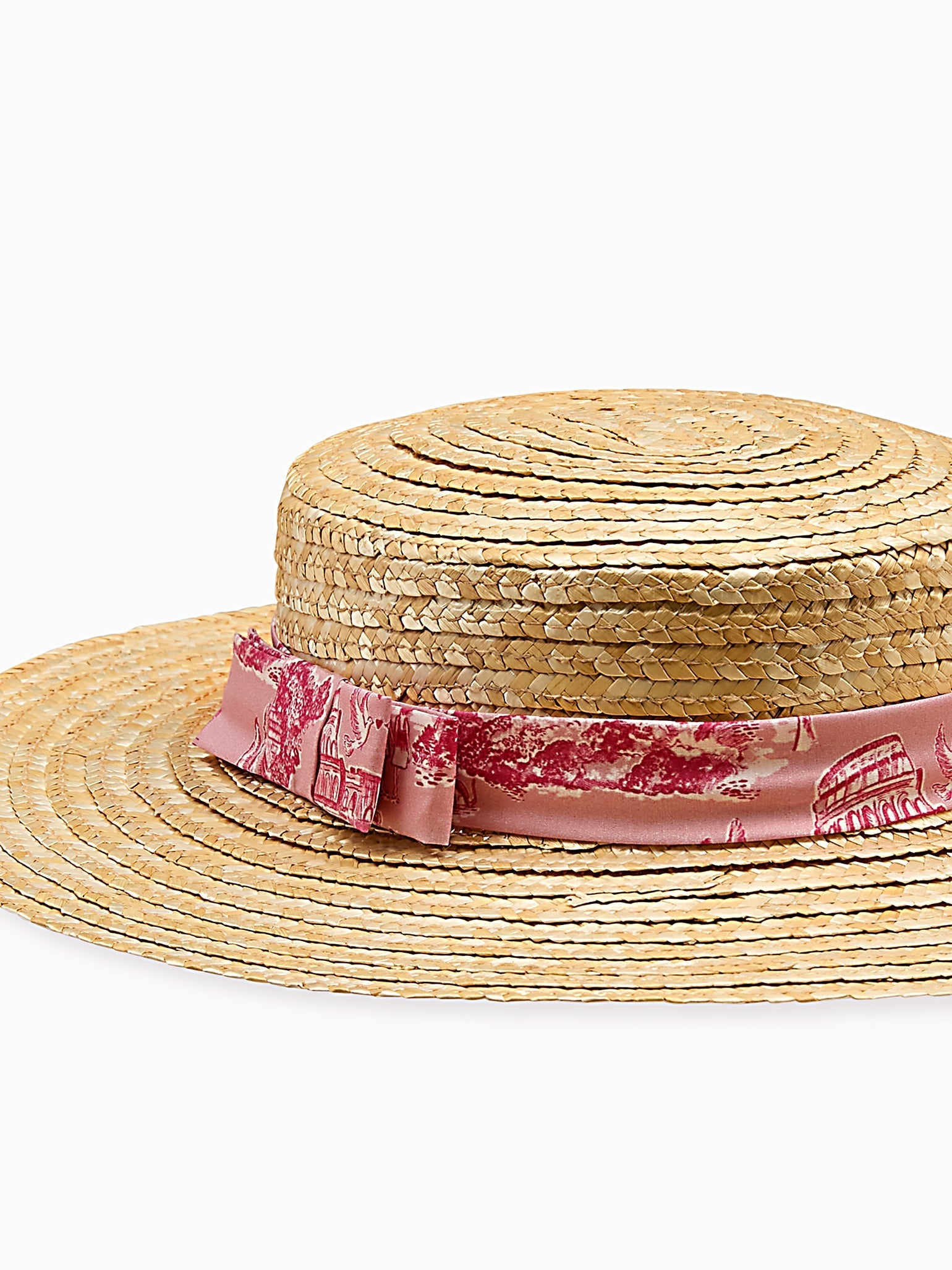 Nicky Hilton x La Coqueta Pink Toile de Jouy Portia Girl Straw Hat