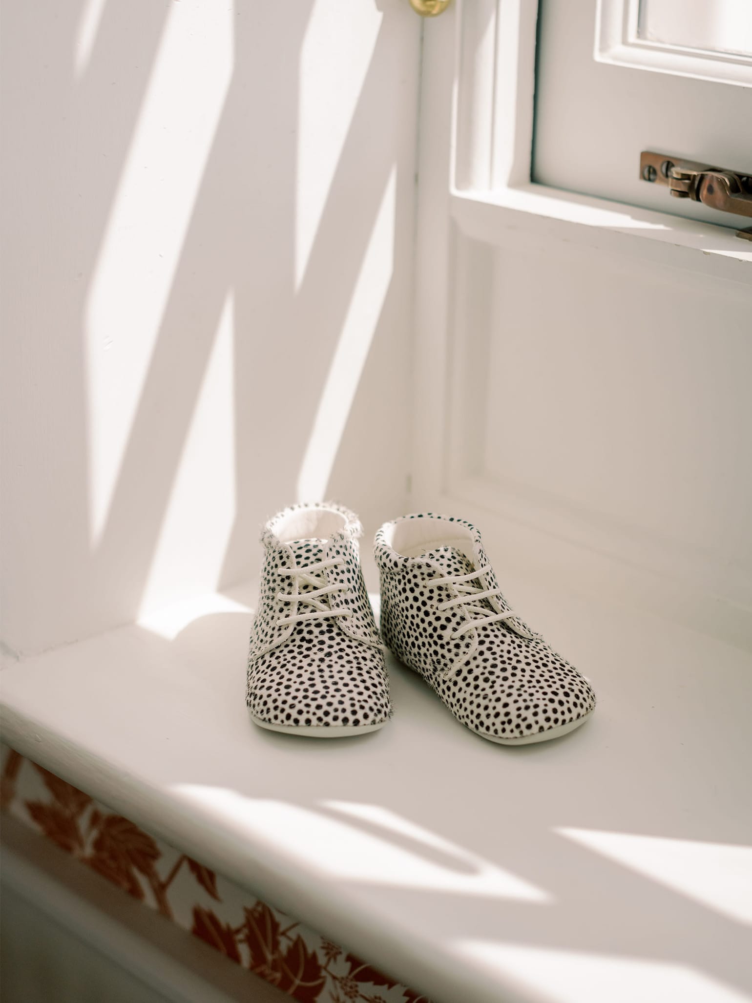 Ivory Leopard Leather Baby Booties