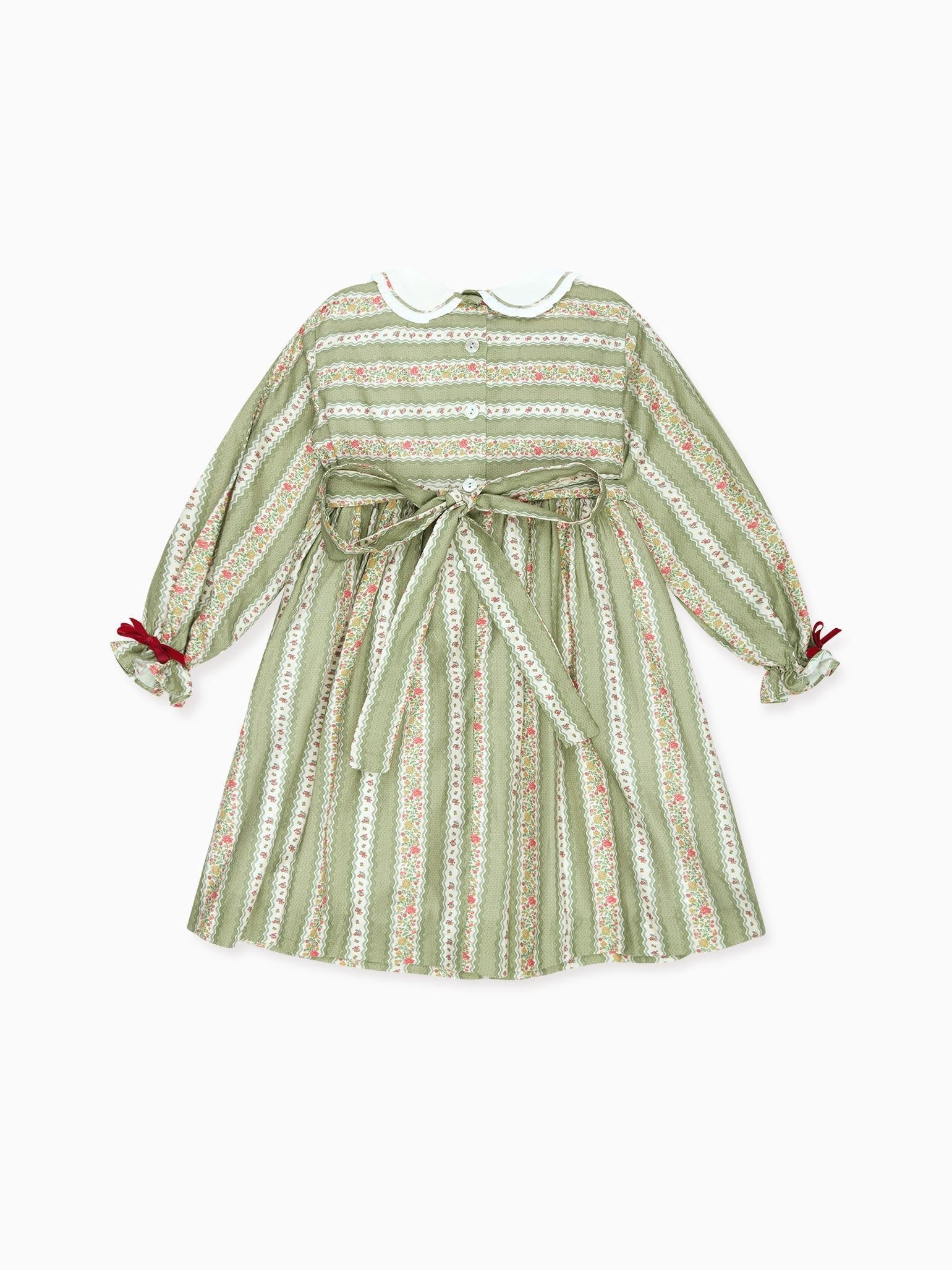 Sage Green Floral Stripe Provenza Girl Dress