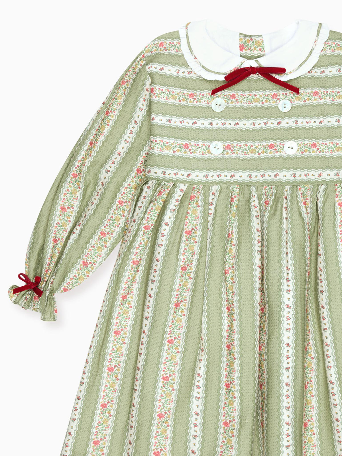 Sage Green Floral Stripe Provenza Girl Dress