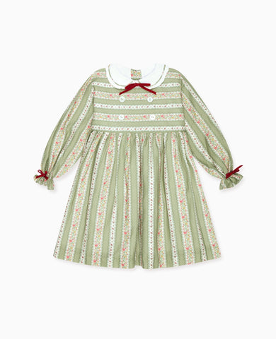 Sage Green Floral Stripe Provenza Girl Dress