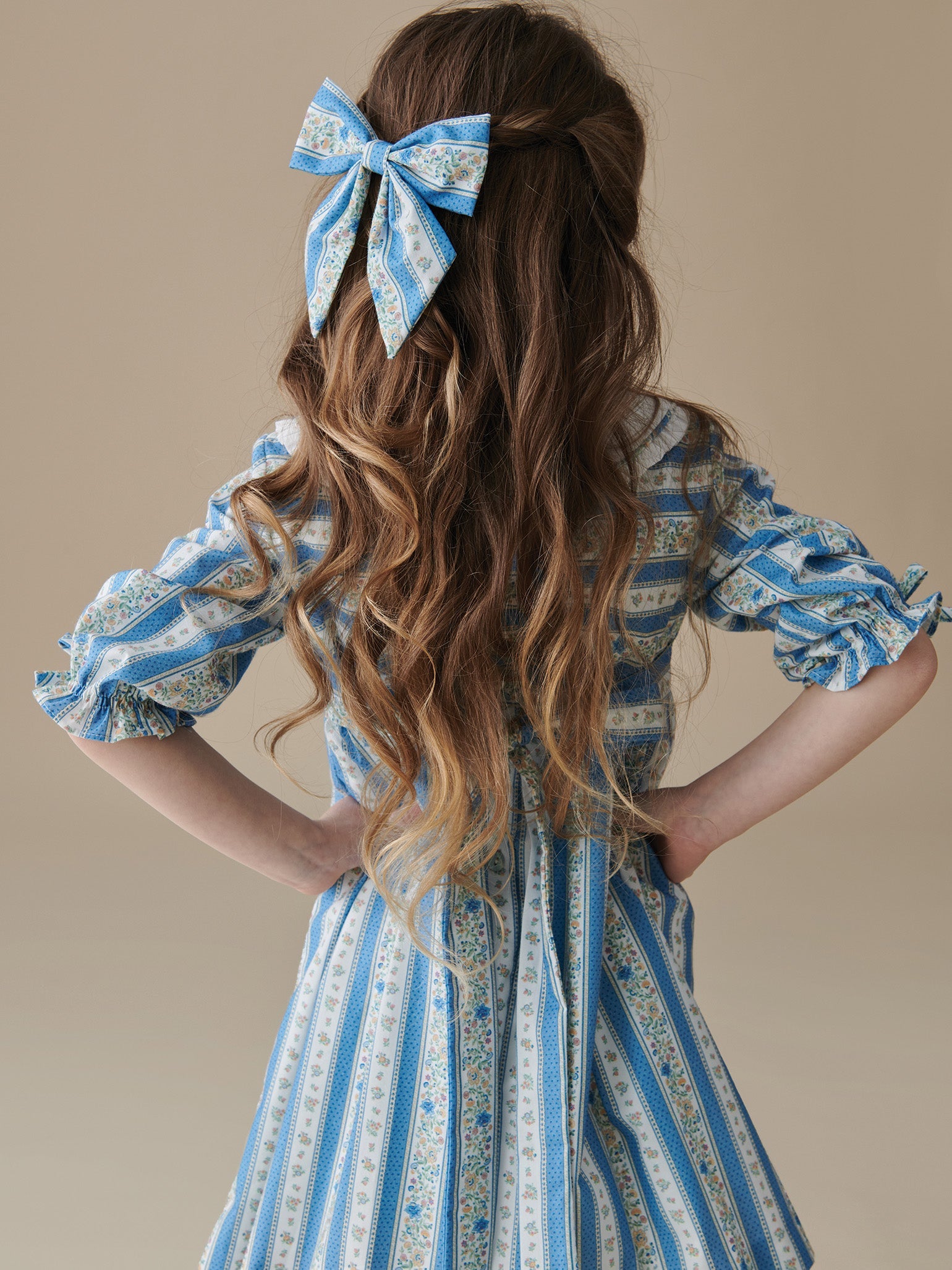 Blue Floral Stripe Provenza Girl Dress