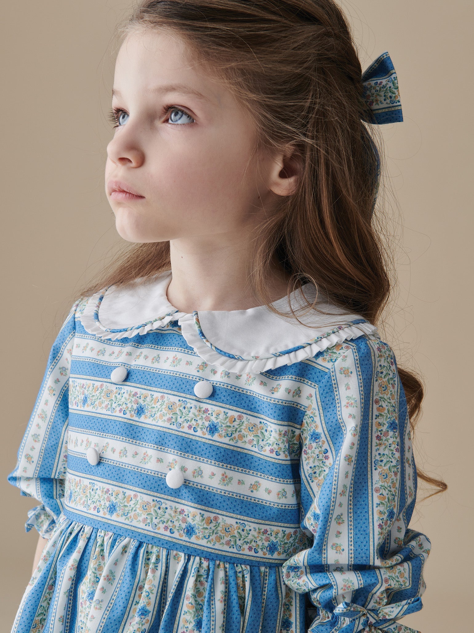 Blue Floral Stripe Provenza Girl Dress