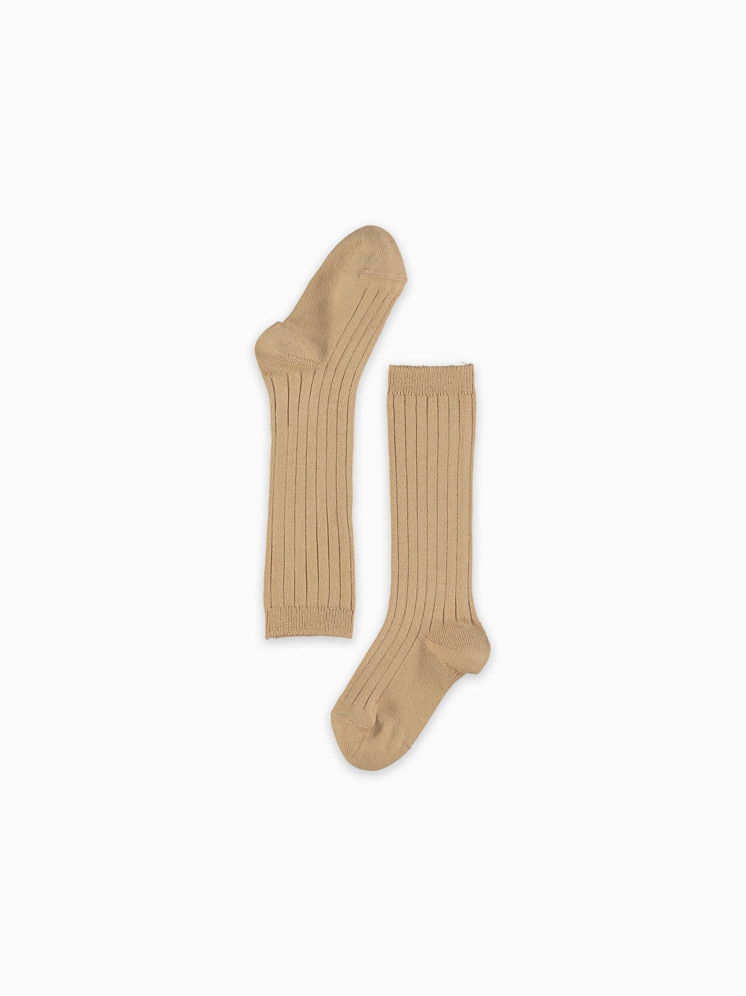 Camel Ribbed Knee High Kids Socks