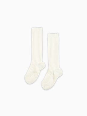 Off White Ribbed Knee High Kids Socks