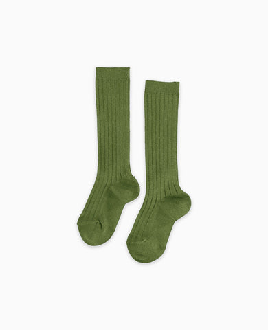 Olive Green Ribbed Knee High Kids Socks