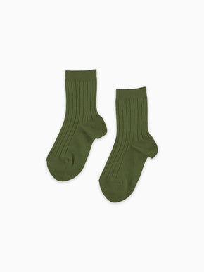 Olive Green Ribbed Short Kids Socks