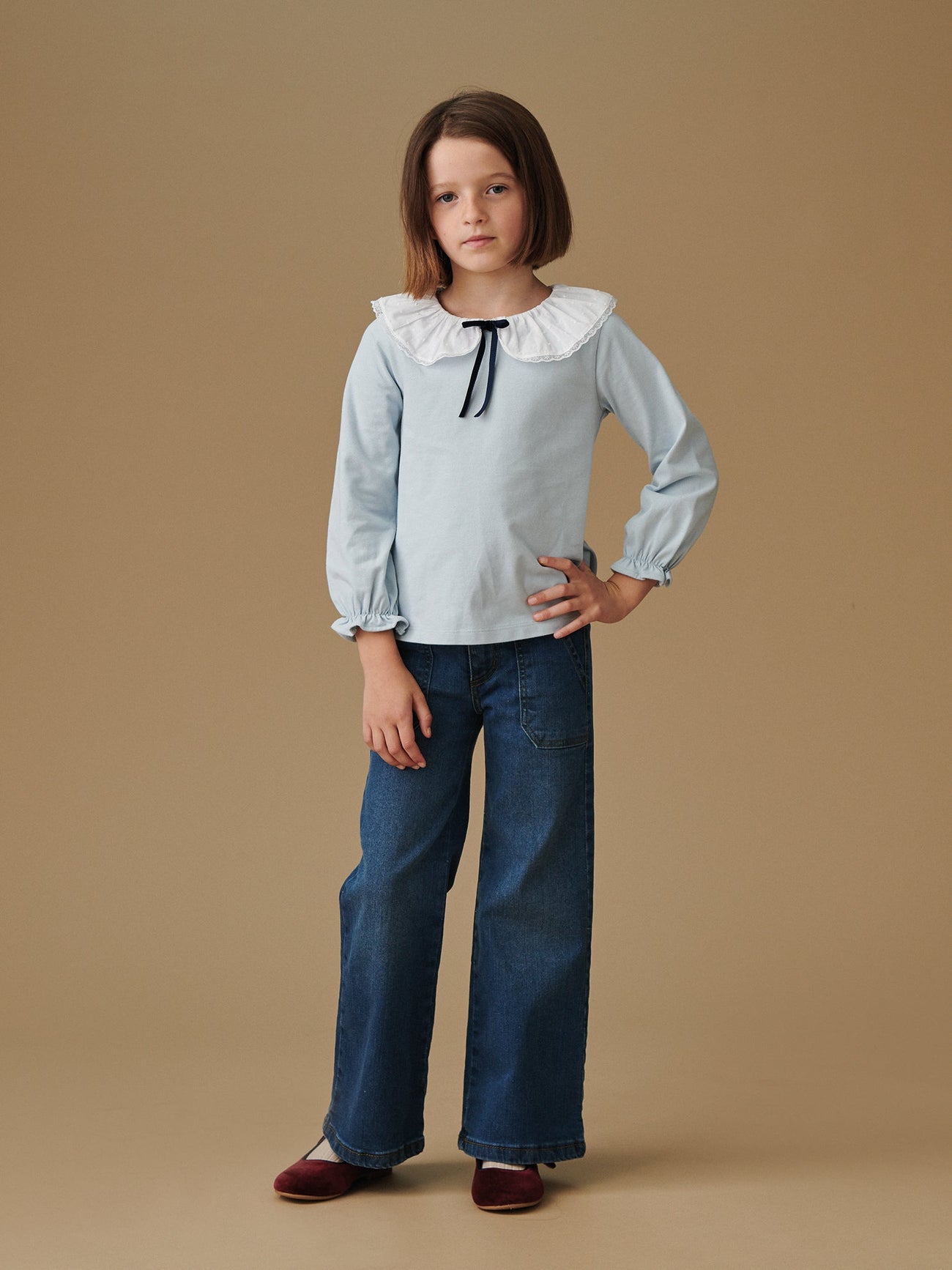 Dusty Blue Ravena Long Sleeve Girl Top