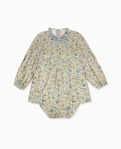 Beige Floral Raya Baby Girl Hand-Smocked Set