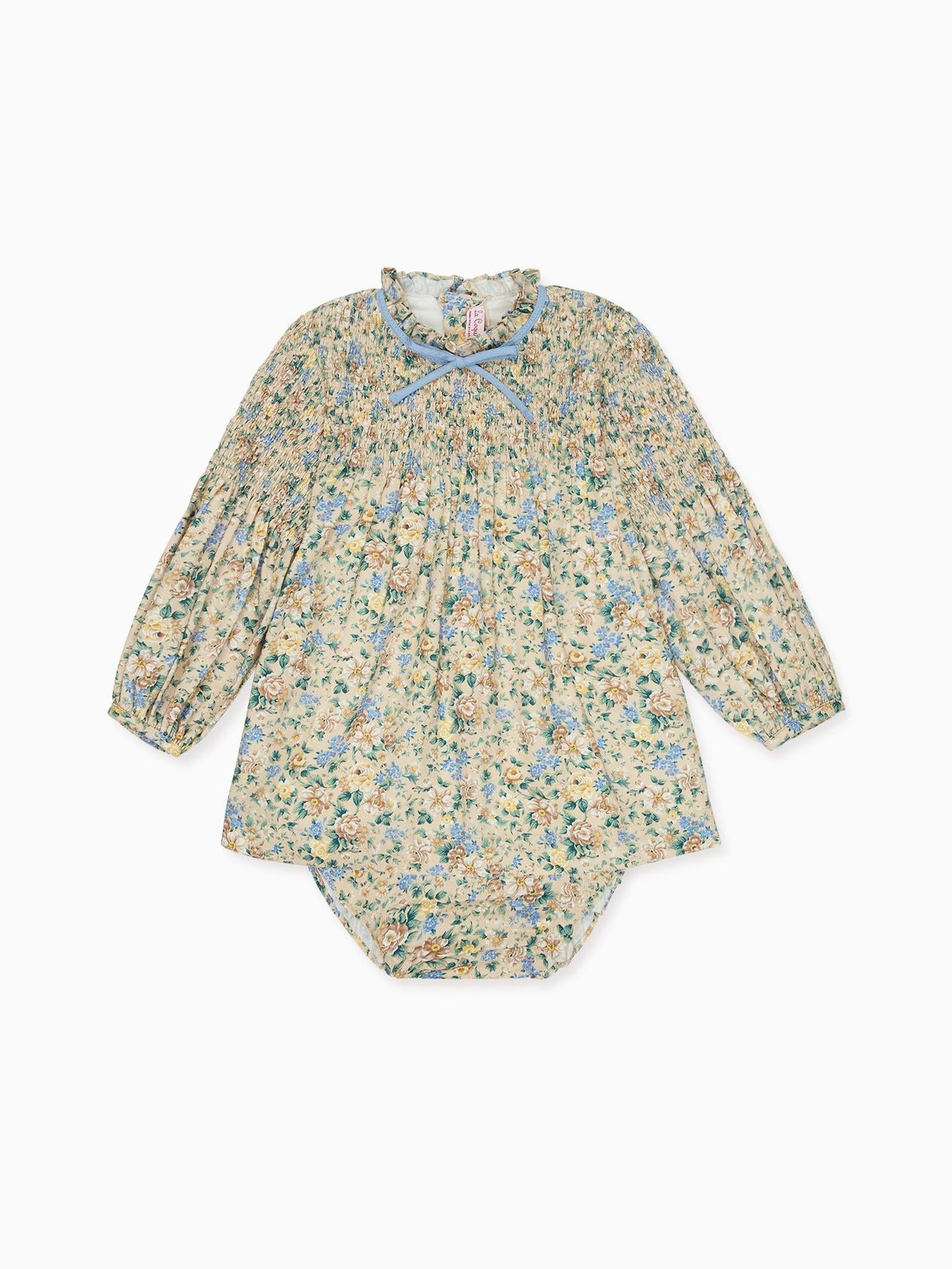 Beige Floral Raya Baby Girl Hand-Smocked Set