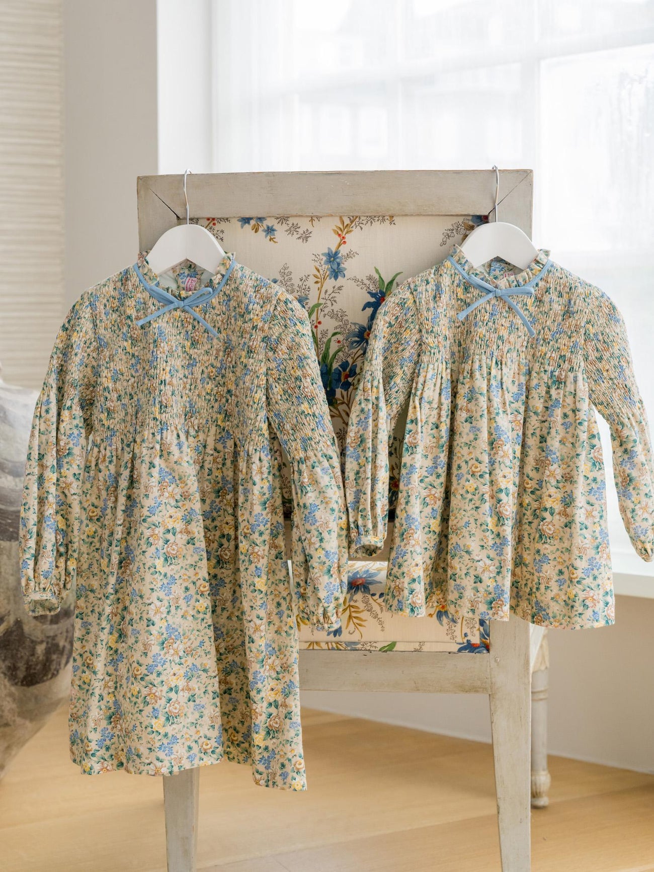 Beige Floral Raya Baby Girl Hand-Smocked Set