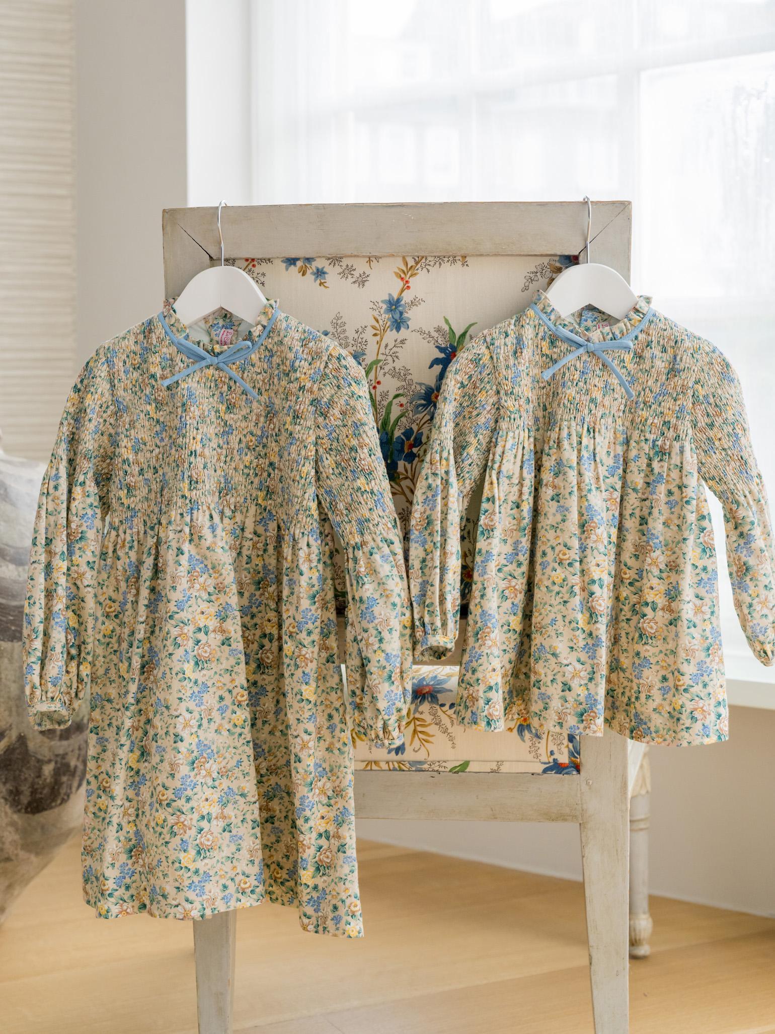 Beige Floral Raya Baby Girl Hand-Smocked Set