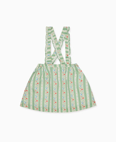 Sage Floral Stripe Reina Girl Pinafore Skirt