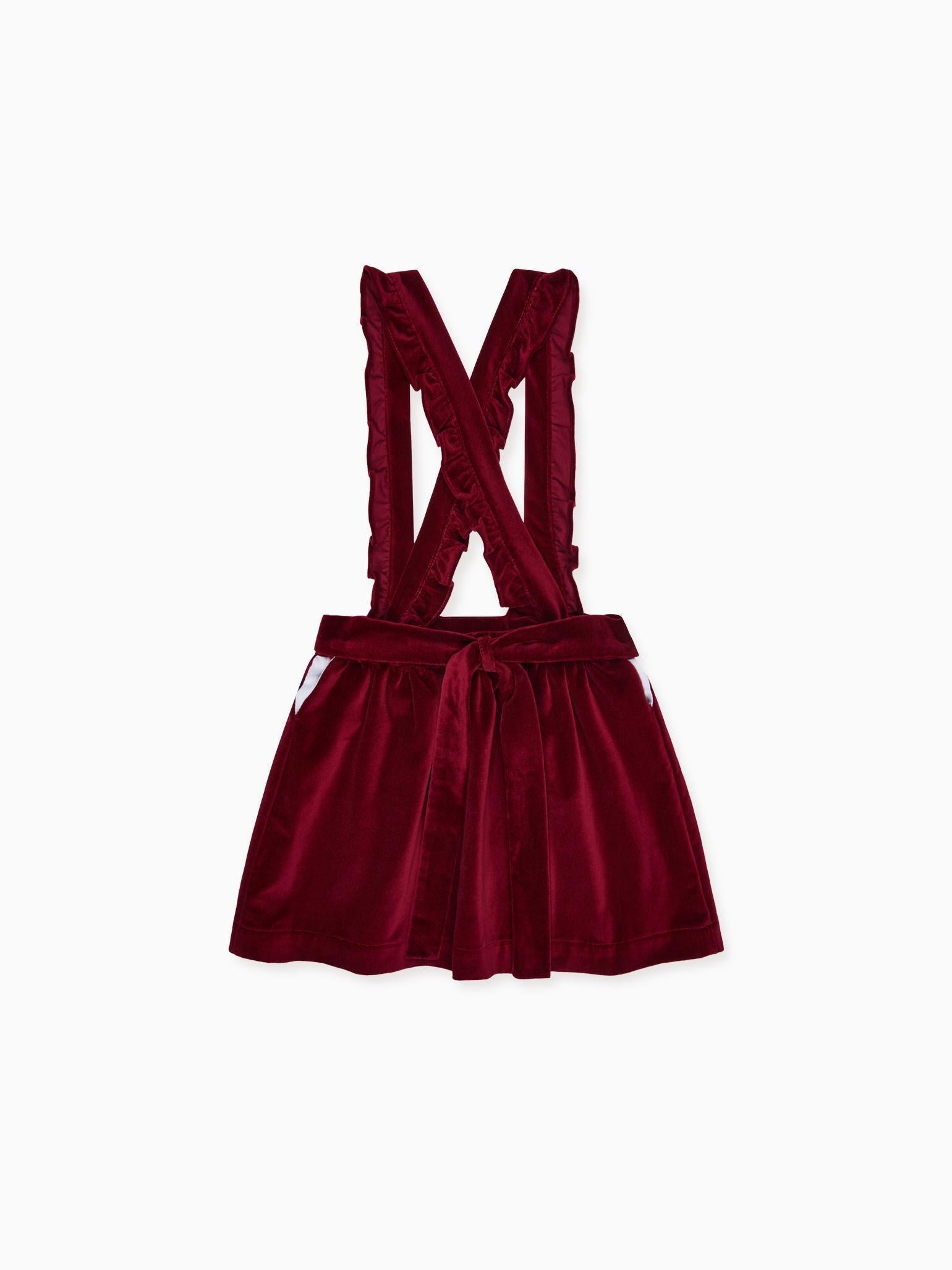 Burgundy Reina Velvet Girl Pinafore Skirt