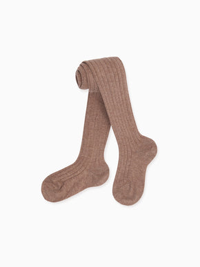 Soft Brown Ribbed Kids Tights