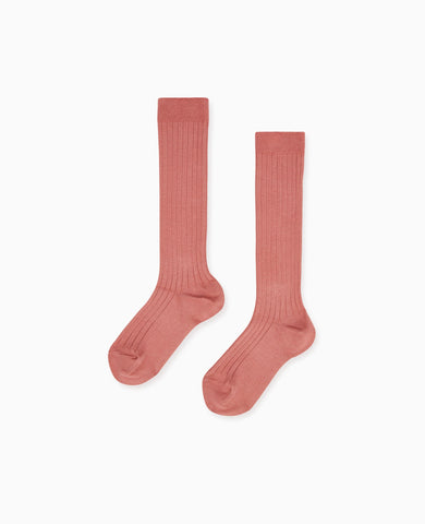 Terracotta Ribbed Knee High Kids Socks