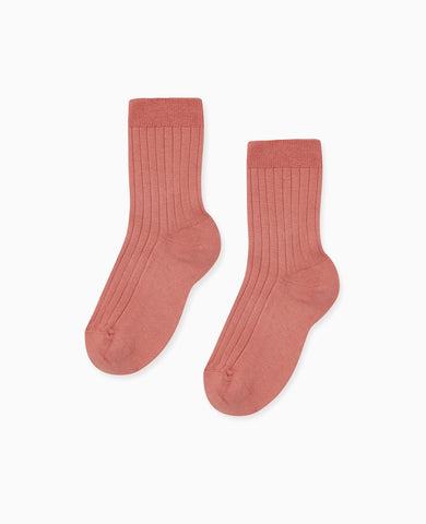 Terracotta Ribbed Short Kids Socks