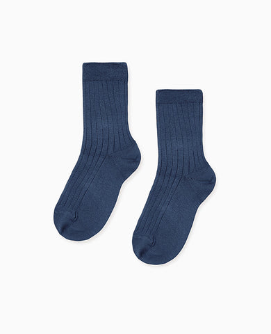 Indigo Ribbed Short Kids Socks