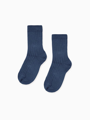 Indigo Ribbed Short Kids Socks