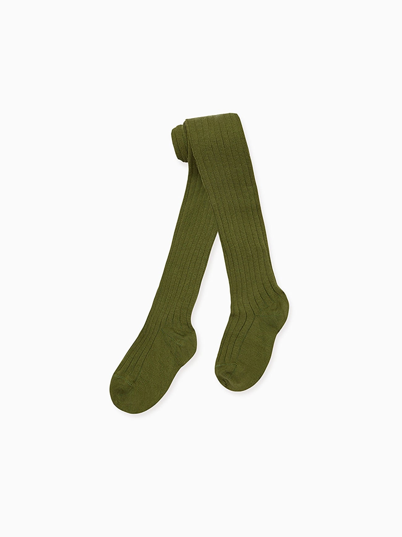 Olive Green Ribbed Kids Tights