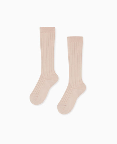 Pale Pink Ribbed Knee High Girl Socks