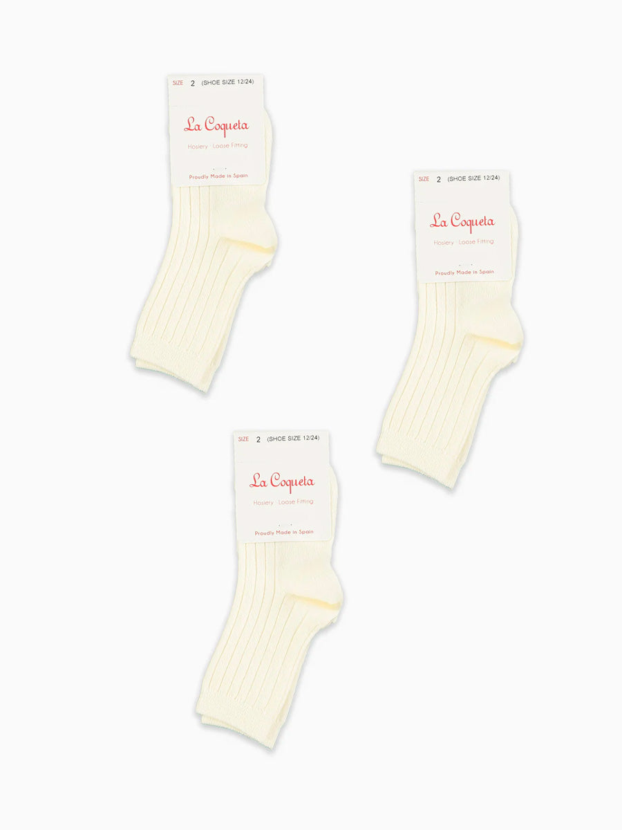 Off White Ribbed Short Kids Socks Set