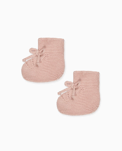 Dusty Pink Rimevera Cotton Baby Girl Knitted Booties