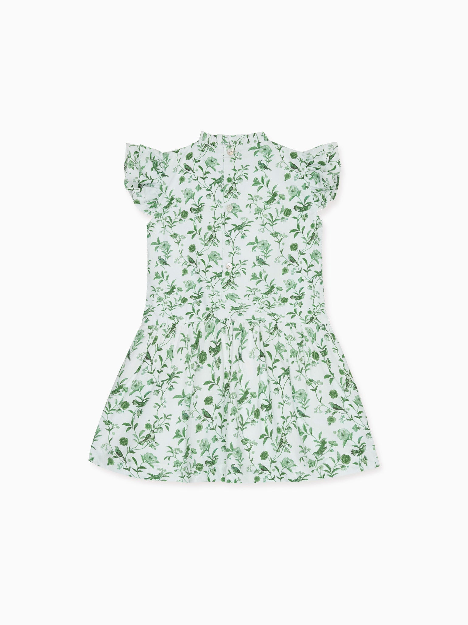 Hill House Home X La Coqueta Green Bird Floral Rita Girl Drop Waist Dress