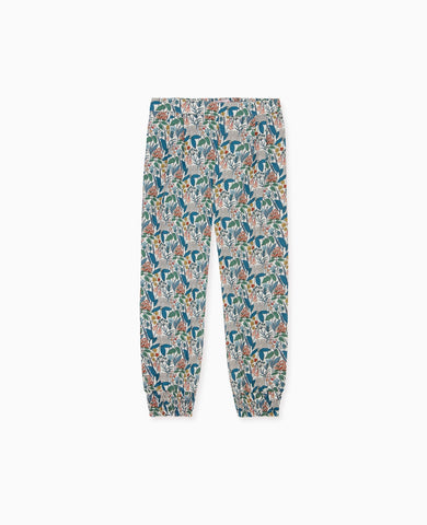Teal Floral Roda Girl Cotton Trousers