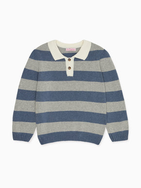 Blue Stripe Roman Cotton Boy Rugby Jumper