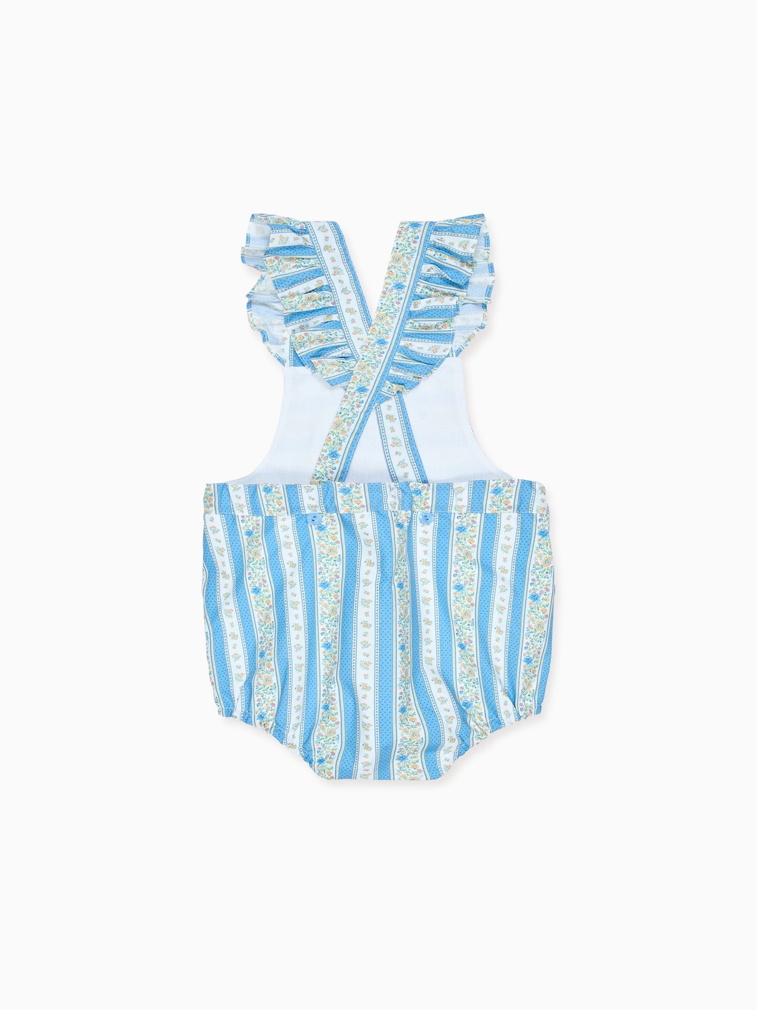 Blue Floral Stripe Rontina Baby Girl Romper Dungarees