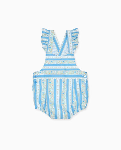 Blue Floral Stripe Rontina Baby Girl Romper Dungarees