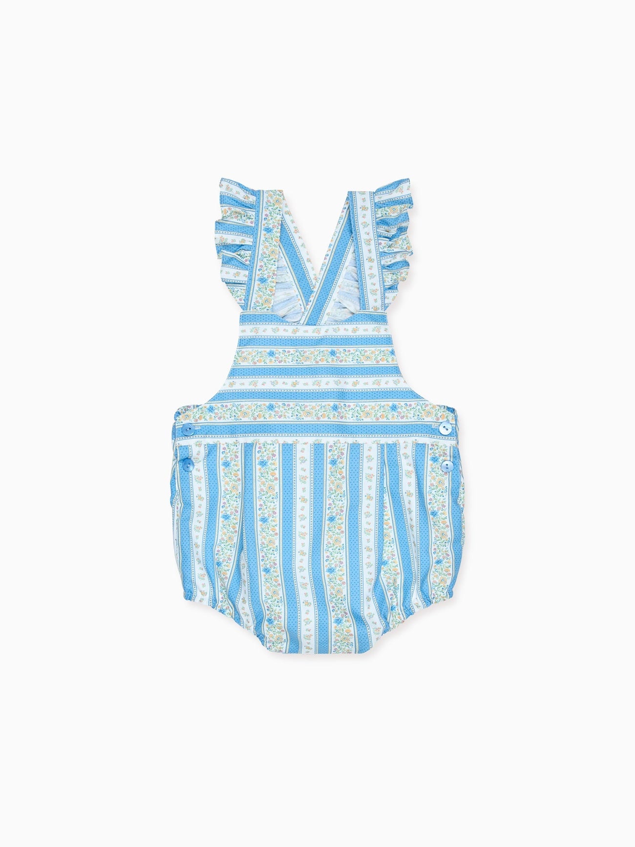 Blue Floral Stripe Rontina Baby Girl Romper Dungarees