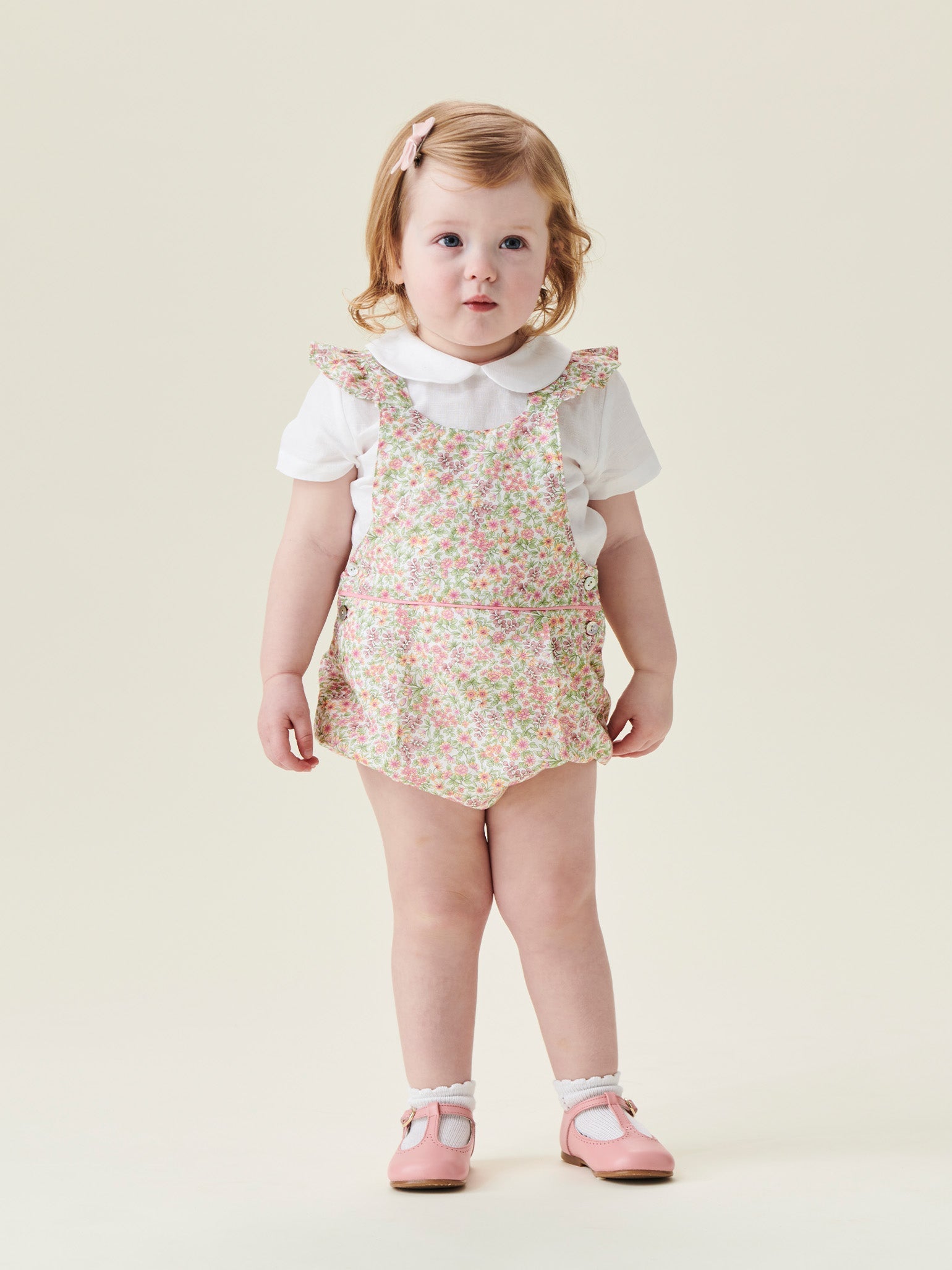 Pink Floral Rontina Baby Girl Romper Dungarees