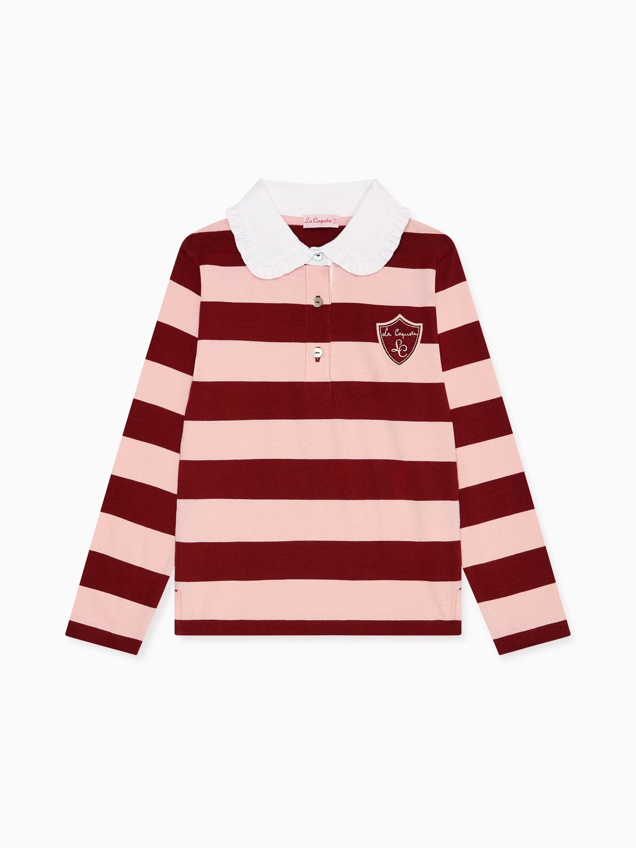 Pink Stripe Rosalie Long Sleeve Girl Polo Shirt