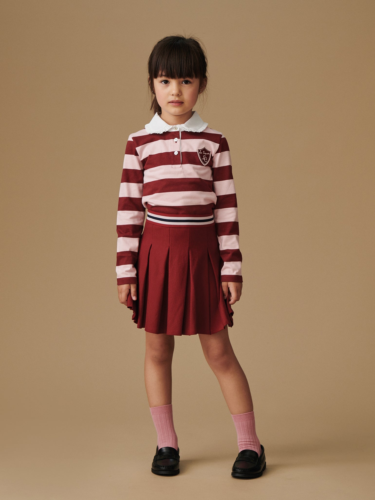 Pink Stripe Rosalie Long Sleeve Girl Polo Shirt