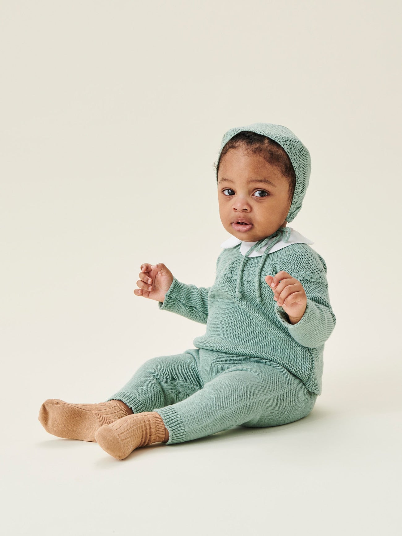 Sage Rixo Cotton Knitted Baby Bonnet
