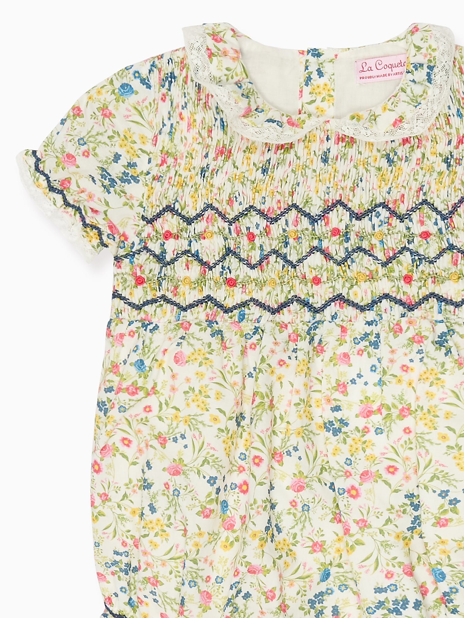 Ivory Floral Sabrina Baby Girl Hand-Smocked Romper