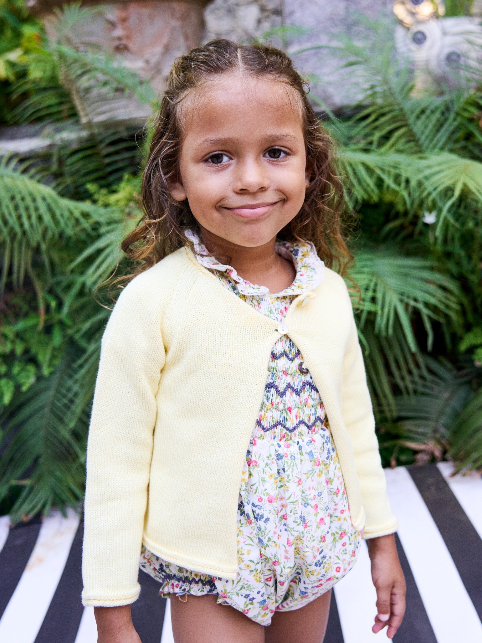 Ivory Floral Sabrina Baby Girl Hand-Smocked Romper