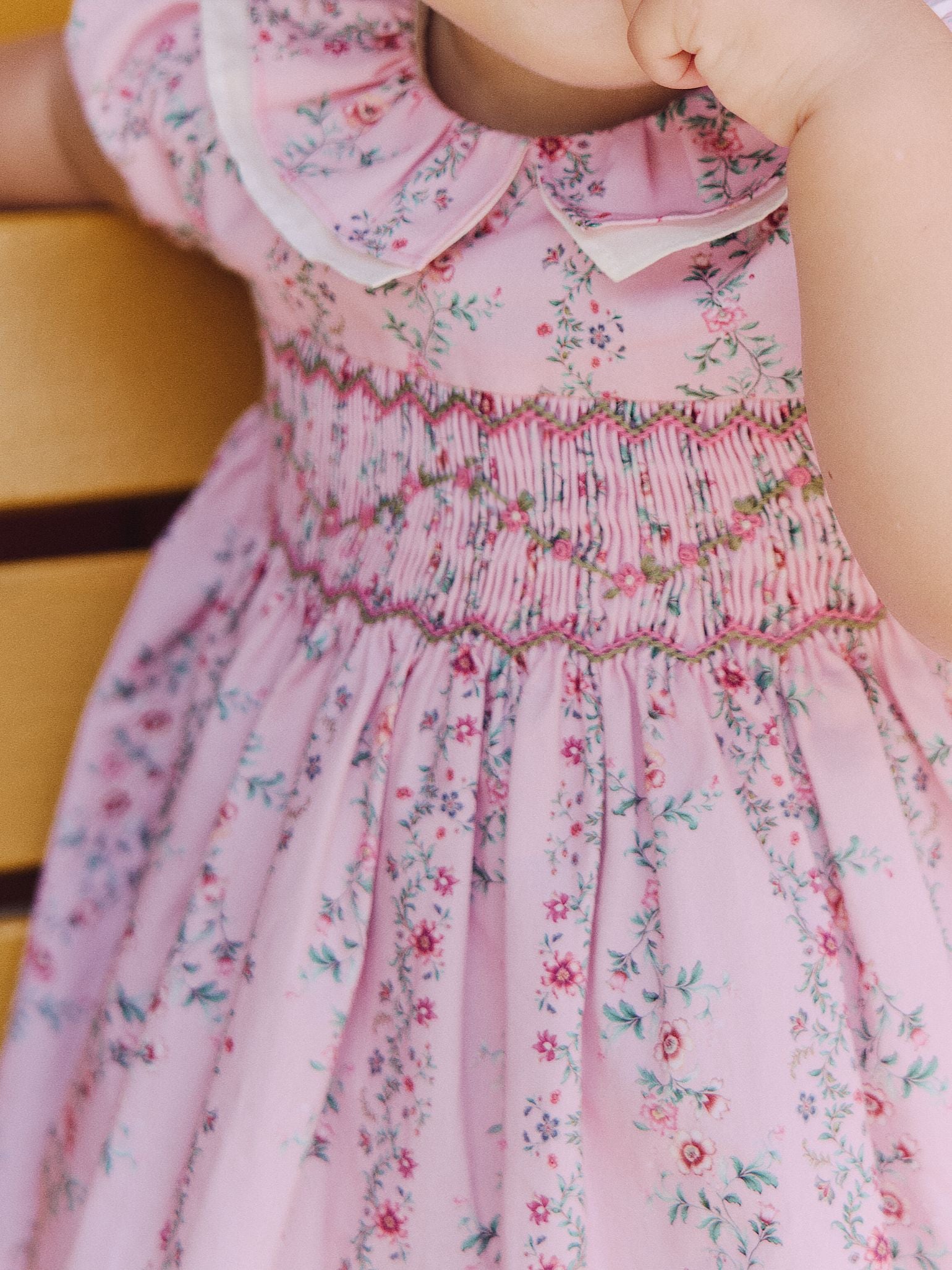 Pink Garland Floral Sara Baby Girl Hand-Smocked Set