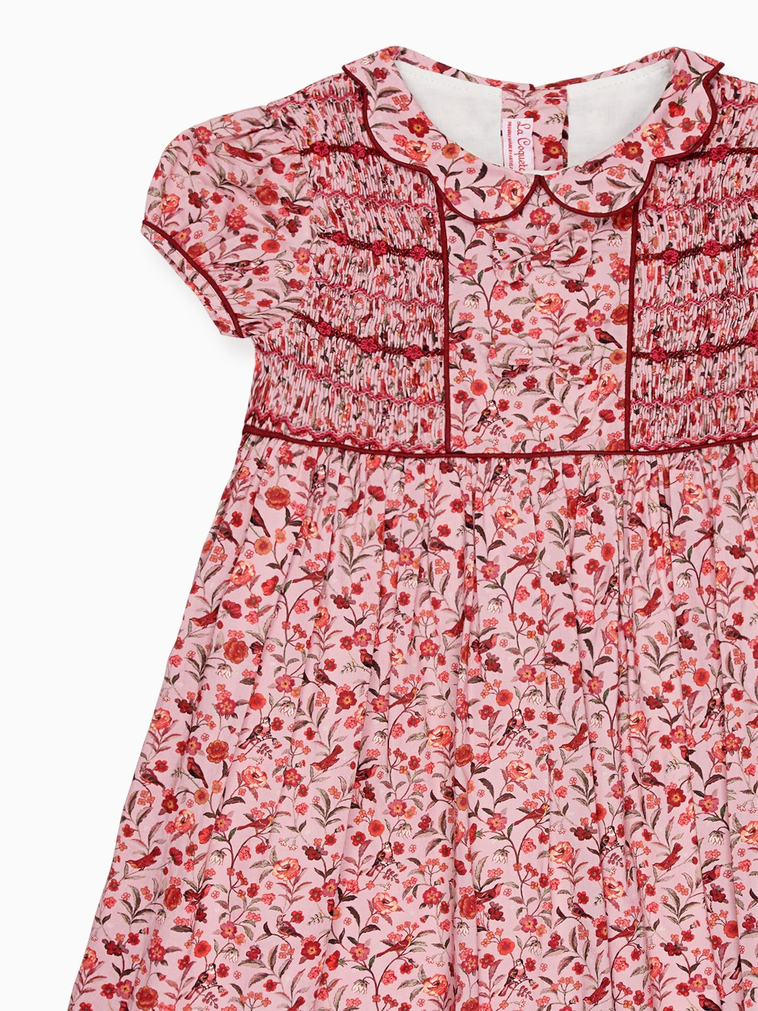 Pink Bird Floral Scarlett Girl Hand-Smocked Dress