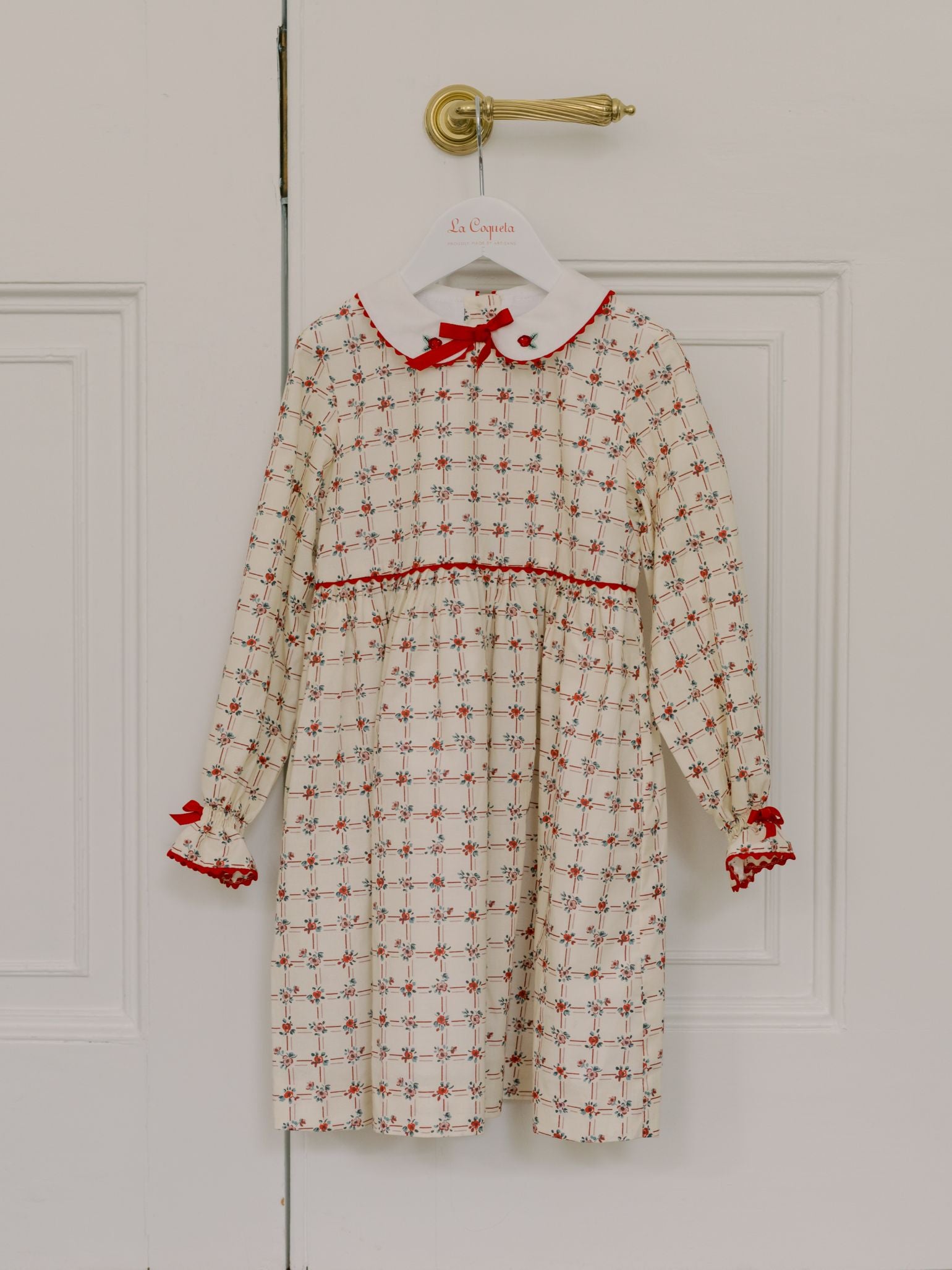 Red Grid Floral Selena Girl Dress