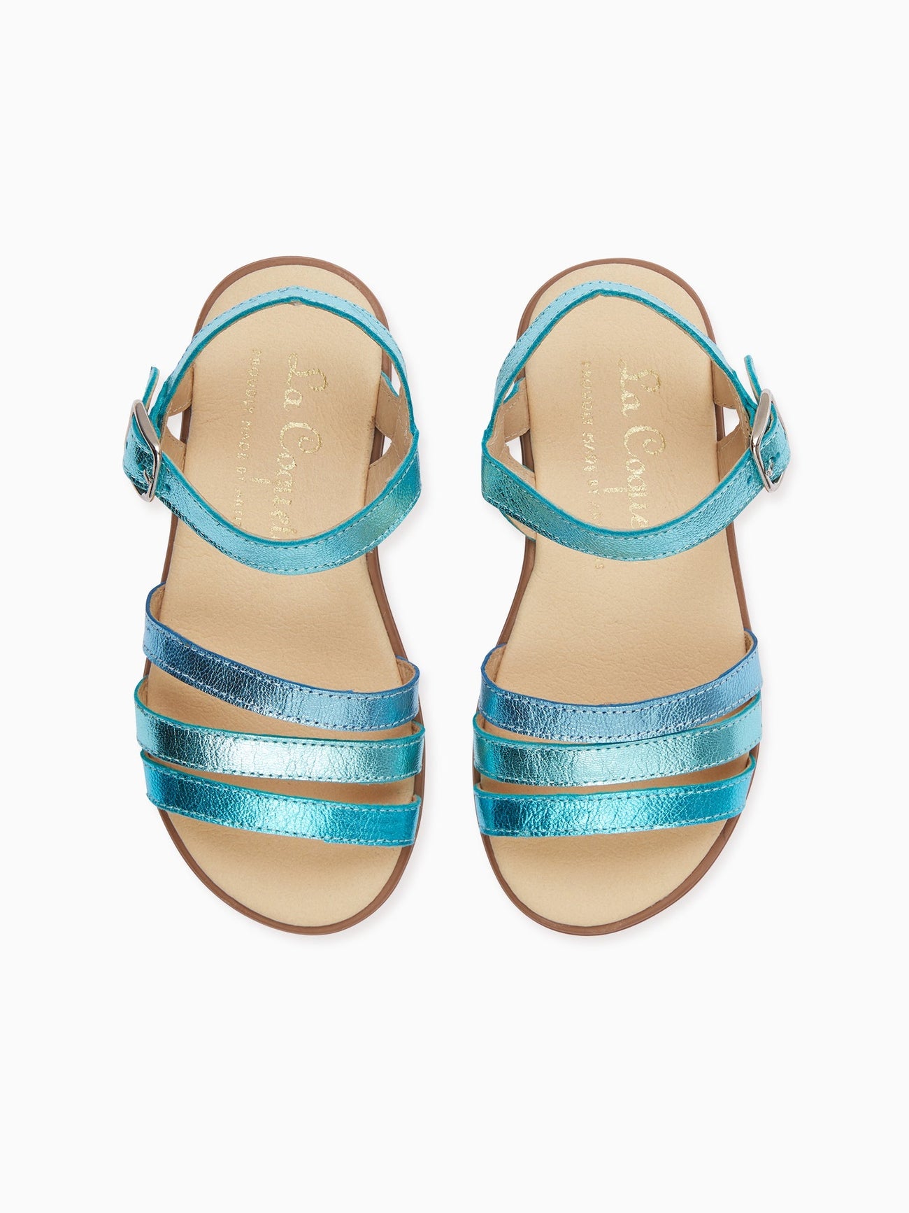 Metallic Turquoise Siena Leather Girl Sandals