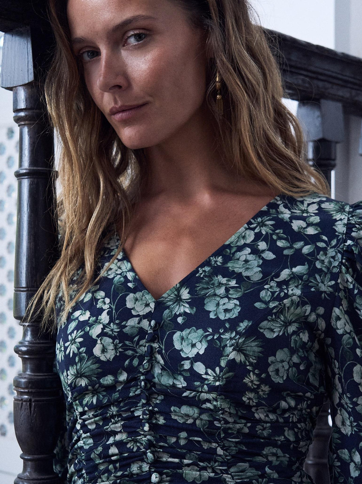 Navy & Green Floral Siena Womens Long Dress