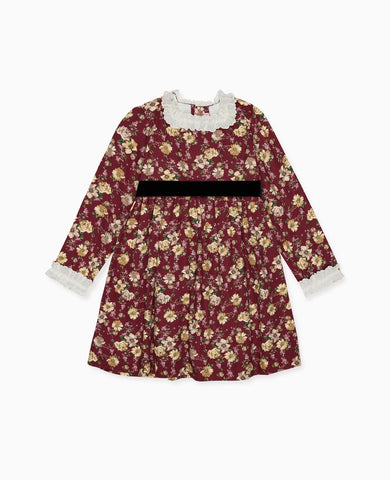 Burgundy Floral Silas Girl Dress
